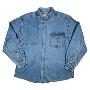 Woolrich Denim Shirt Mens Large Outdoor Guide Button Up Cotton Workwear Western